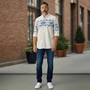 Vintage Express Rider Mens XL Western Southwestern Geometric Print Shirt (2455)